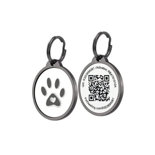 Pet Dwelling 2D QR Code Pet ID Tag - Dog Tags - Cat Tags - Online Pet Profile - Instant Email Alert of Scanned QR Tag Location(Lux White Paw)
