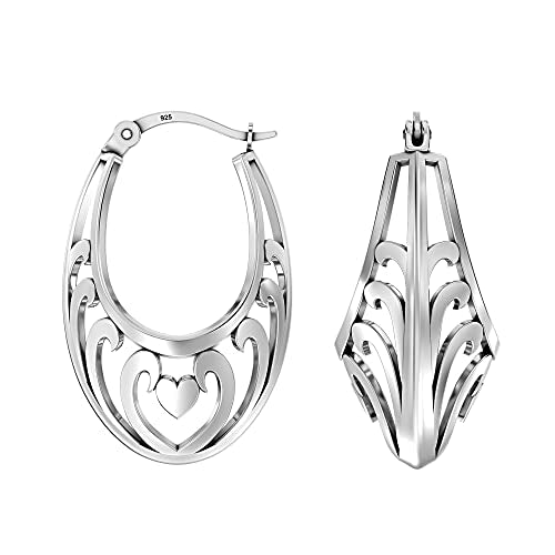 LeCalla Sterling Silver Antique Filigree Cut-Out Hoop Earring for Teen Girl