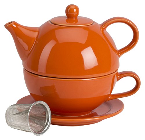 Omniware 5 Piece Tea For One Teapot Set with An Infuser, Orange
