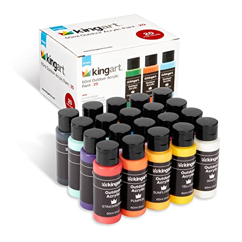 KINGART Outdoor Acrylic Paint, 60ml (2oz) Bottle, Set of 20 Unique Colors