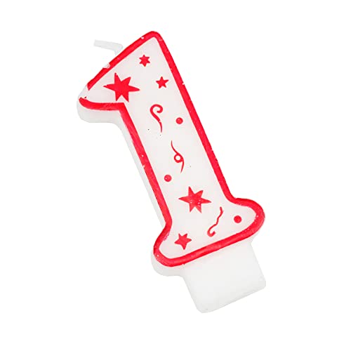 Chef Craft Classic Numeral Candle, Number 1, 3 inch, White/Red