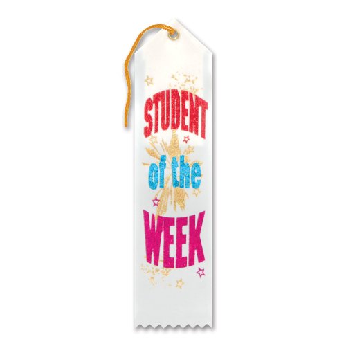 Beistle Student Of The Week Ribbon Award, White - 1pc