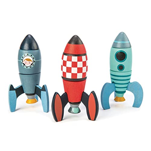 Tender Leaf Toys - Rocket Construction Toy Set - 18 Pc Wooden Construction Set Builds 3 Rocket Ships - Made with Premium Materials and Craftsmanship for Age 3+