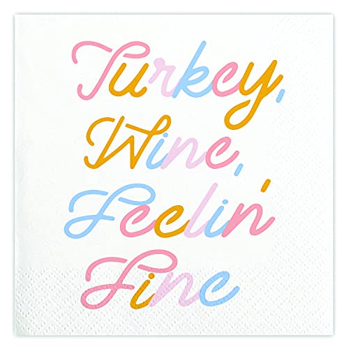 Creative Brands Slant Collections Thanksgiving Cocktail/Beverage Paper Napkins, 20-Count, Turkey Wine Fine