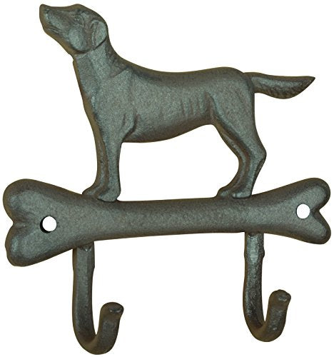 Esschert Design LH231 Series Dog on Bone Double Hook, Antique Brown