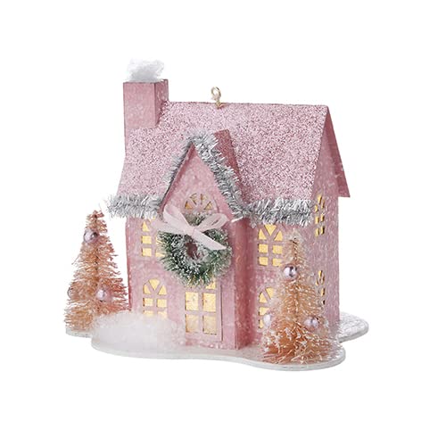 RAZ Imports 4212536 Pink Lighted Paper House Ornament, 4.75-inch Height