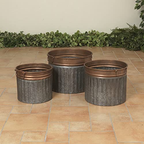 Gerson International Antique Buckets, Metal, 16.9-inch Length, Set of 3