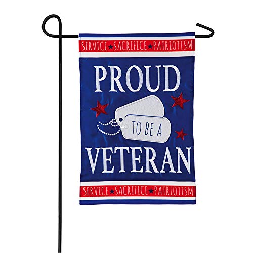 Evergreen Flag Beautiful Patriotic Proud Veteran Applique Garden Flag - 18 x 13 Inches Fade and Weather Resistant Outdoor Decoration for Homes, Yards and Gardens