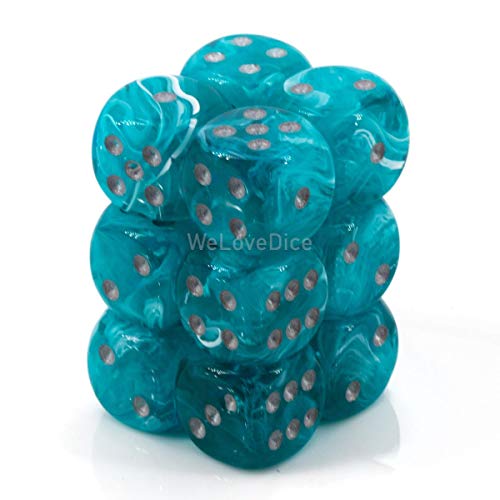 DND Dice Set-Chessex D&D Dice-16mm Cirrus Aqua and Silver Plastic Polyhedral Dice Set-Dungeons and Dragons Dice Includes 12 Dice ‚Äì D6
