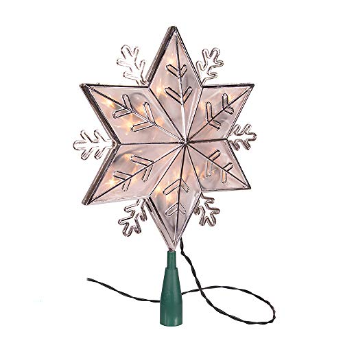 Kurt Adler UL 20-Light Silver Snowflake Star Treetop with Clear Lights