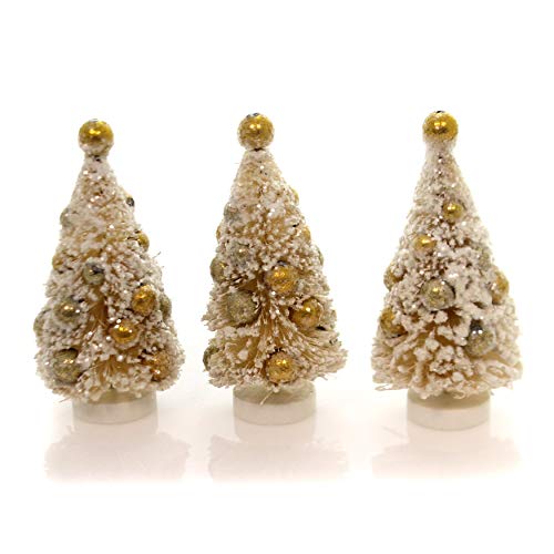 Primitives By Kathy 4 Inches Tall Bristle Mica Plastic Box Sisal Christmas Trees with Copper Gold and Silver Home Decor