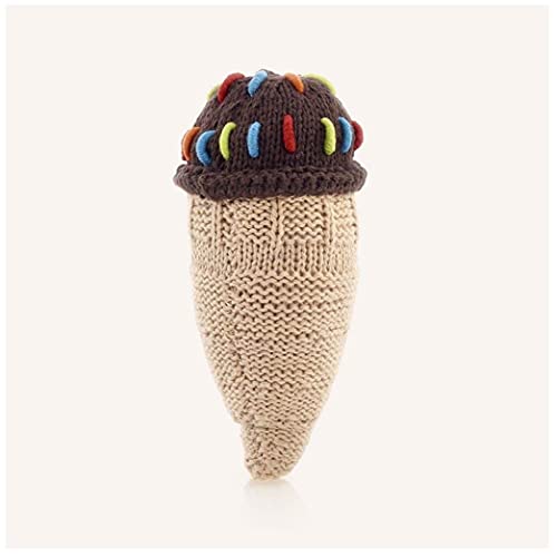 Pebble 200-019G Ice Cream Cone Rattle, Fair Trade, Machine Washable, 5.5-inch Length, Cotton Yarn, Chocolate