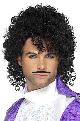 Smiffys 80s Purple Musician Kit, Black, with Wig & Tash