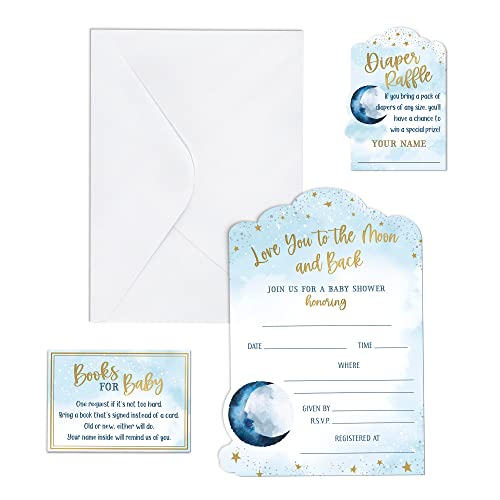 Blue Sky Clayworks Lillian Rose"Love You to The Moon and Back Baby Shower Invitation Set,Blue,24BS620 IN