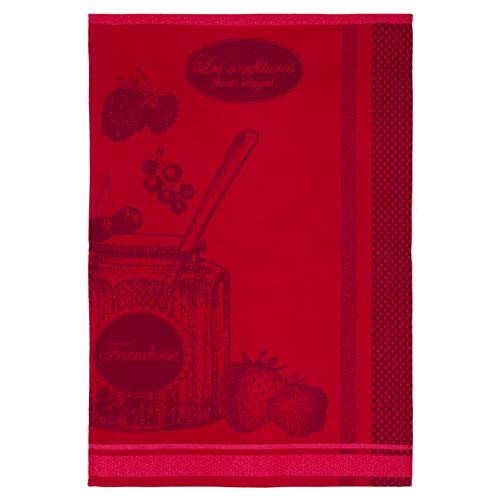 Coucke French Cotton Jacquard Towel, Pot De Confiture (Pot of Jam) Rouge, 20-Inches by 30-Inches, Red