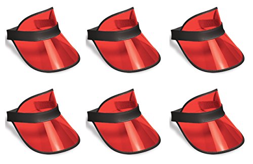 Beistle S60313-RAZ6 Clear Red Plastic Dealer's Visors 6 Piece, OSFM, Black/Red