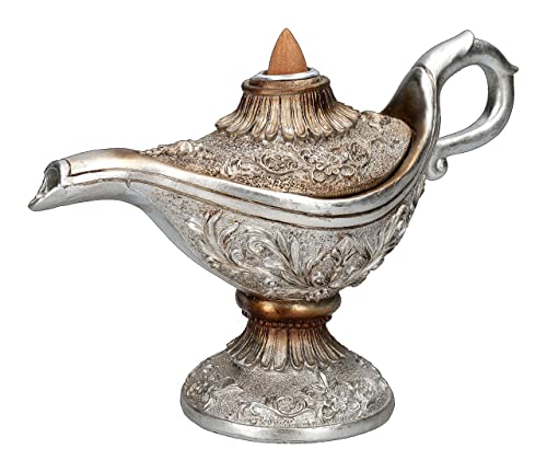 Pacific Trading Giftware Mixed Metal Toned Mystical Genie Lamp Backflow Incense Burner 5.5‚Äö√Ñ√π Tall