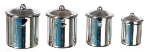 Aztec Imports Unknown Dolls House Miniature Kitchen Accessory Chrome Canister Set Of 4