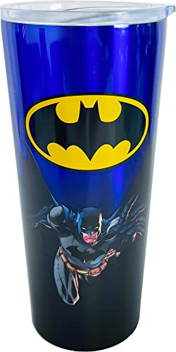 Spoontiques - Batman Stainless Travel Mug - Insulated Travel Mugs - Stainless Steel Drink Cup‚ÄØwith Travel Lid and Sliding Lock - Holds Hot and Cold Beverages