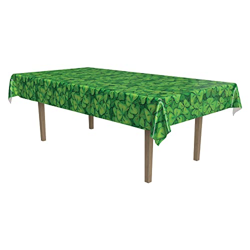 Beistle Printed Plastic Shamrock Table Cover Luck of The Irish Celebrations and Happy St. Patrick√ïs Day Party Supplies, 54"x108", Green