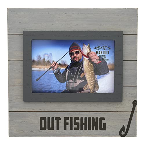 Pavilion - Out Fishing Wood Tabletop Picture Frame, Holds 4 x 6-inch Photo, Rustic Picture Frames, River Vacation Photo Frame, Fishing, 1 Count, 8.75 x 8.75 inches Overall in Size