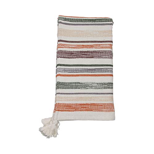 Foreside Home & Garden Multicolor Woven 50 x 60 inch Cotton Throw Blanket with Hand Tied Tassels, Orange, White