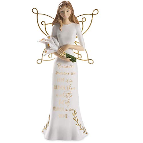 Pavilion Gift Company Because Someone We Love, Little Bit of Heaven in Our Home-7.5 Inch Gold & White in Memory Figurine 7.5" Angel Holding Calla Lilies, Tall, Gold