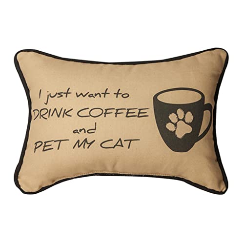 Manual Woodworker I Just Want to Drink Coffee and Pet My Cat Pillow - Coffee Cat Pillow - Outdoor/Indoor Pillow - Decorative Pillow, 17 x 9 Inches