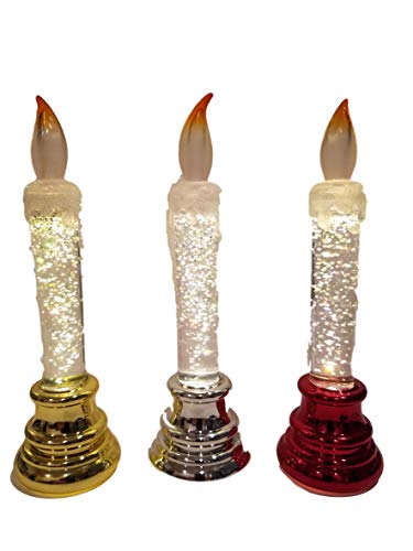 Gerson 6.6-Inch Lighted Acrylic Glitter Water Candle - Set of 3