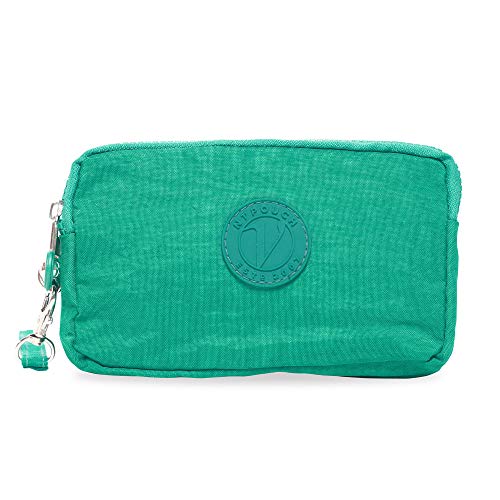 Calla NuPouch Malibu Wristlet Three Zipper Wallet Purse, Handbag, Washed Nylon, Teal