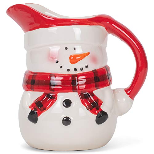 Napco Friendly Classic White Snowman with Plaid Scarf 5 x 3 Ceramic Decorative Pitcher