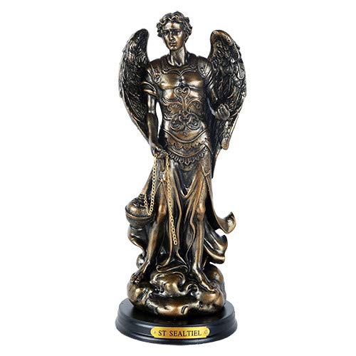 Pacific Trading Giftware St. Sealtiel Archangel of Worship and Contemplation 8 Inch Tall Wooden Base with Brass Name Plate