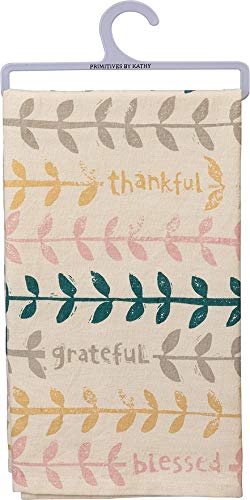 Primitives by Kathy Thankful Grateful Blessed Dish Towel