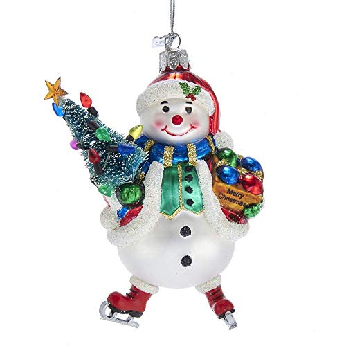 Kurt Adler Noble Gems Snowman with Christmas Tree Glass Hanging Ornament, 5 Inches Height