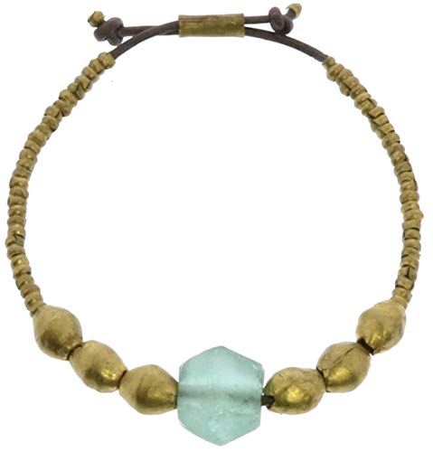 HomArt Aqua Seaglass and Brass Beaded Bracelet