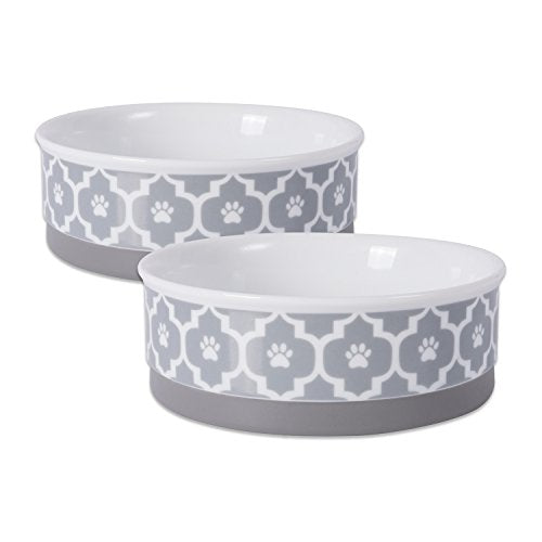 DII Design Bone Dry Lattice Collection Pet Bowl & Canister, Medium Round - 6 x 6 x 2", Gray, 2 Piece