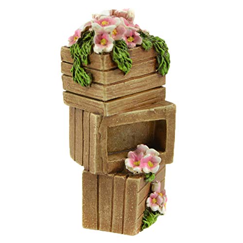 Midwest Design Imports Miniature Stacked Crates with Pink Flowers Spilling Out, 3.25", Brown