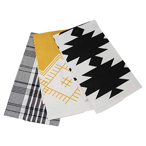 Foreside Home & Garden Multicolored Set of 3 Plaid and Abstract Pattern 27 x 18 Inch Woven Kitchen Tea Towels