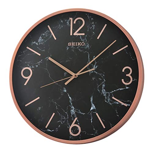 Seiko QXA760PLH Noir Elegant Wall Clock, 16-inch Diameter, Glass Cover