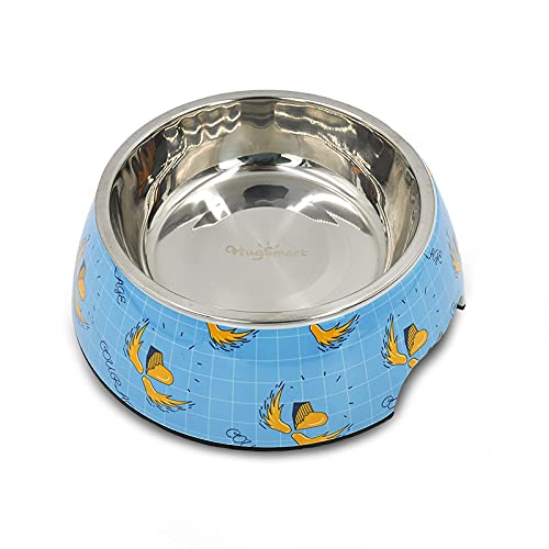 HugSmart Pet Dog Bowl, Melamine Stainless Pet Bowls, Cute Food and Water Dish with Non-Skid Silicone Base for Small and Large Pets (Dog Bowl Encourage, L)