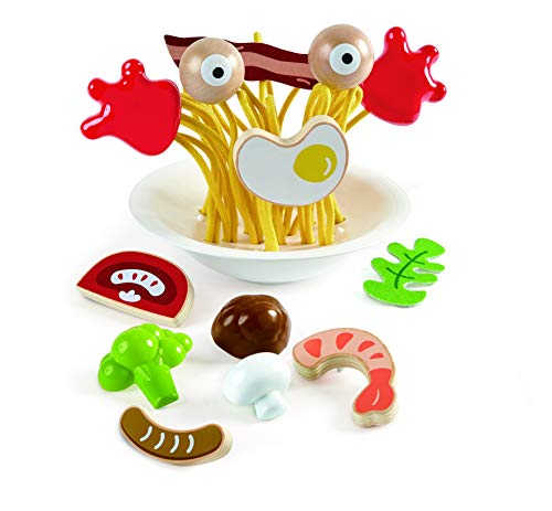 Hape Silly Spaghetti |13 Piece Wooden Spaghetti Fidget Toy, Colorful Pretend Play Cooking Set for Kids 3 Years and Up
