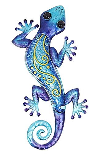 Comfy Hour Gecko Wall Art Collection 12" Metal Art Lizard Wall Decor Blue