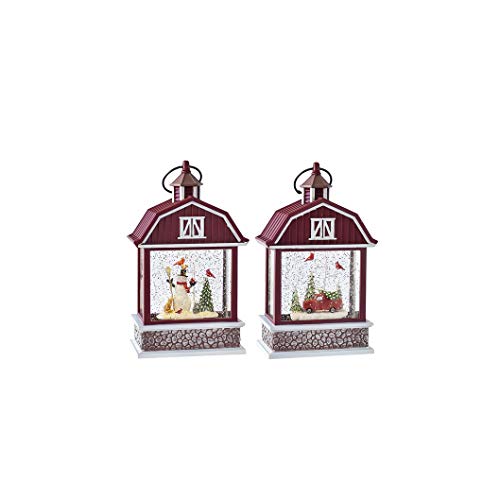 Ganz MX181281 LED Light Up Shimmer Truck and Snowman Barn Lanterns, Set of 2