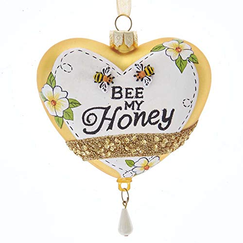 Kurt Adler T2704 Gold and White Bee My Honey Heart Ornament, 4-inch High, Glass and Metal
