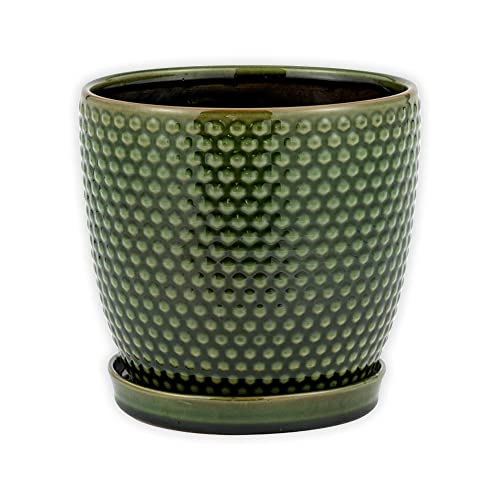 Napco 14229 Large Hobnail Green 7 x 7 Ceramic Standing Container Garden Planter Pot with Saucer