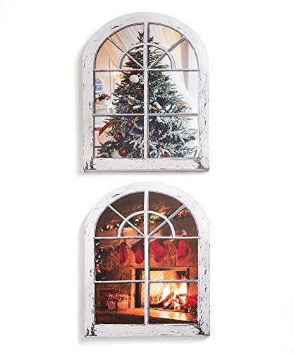 Giftcraft 681570 Christmas LED Window Wall Art, Set of 2, 0.71 inch, Canvas and Medium Density Fiberboard