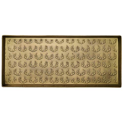 Larry Traverso Antlers Pattern Metal Boot Tray, 30 x 13 inches, Antique Brass Finish