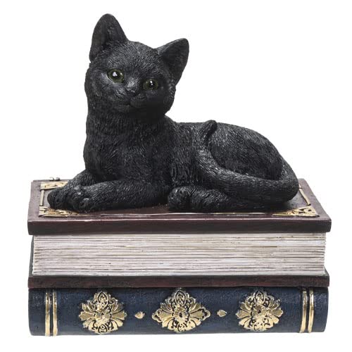 Pacific Trading Giftware Black Cat On Book Box Figurine, Multicolor