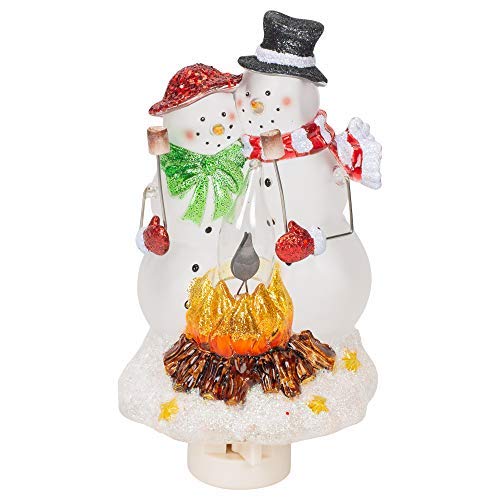 Roman Snowmen Couple By Campfire 8 Inch Acrylic Swivel Plug-in Bubble Night Light