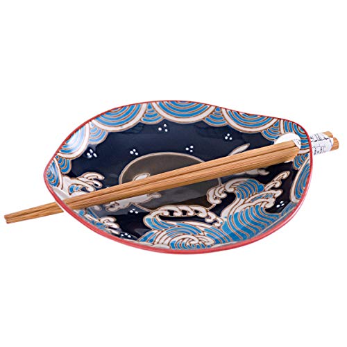 FMC Fuji Merchandise Mira Design Japanese Design Quality Ceramic Stoneware Sushi Serving Plate with Chopsticks (Moon Rabbit)